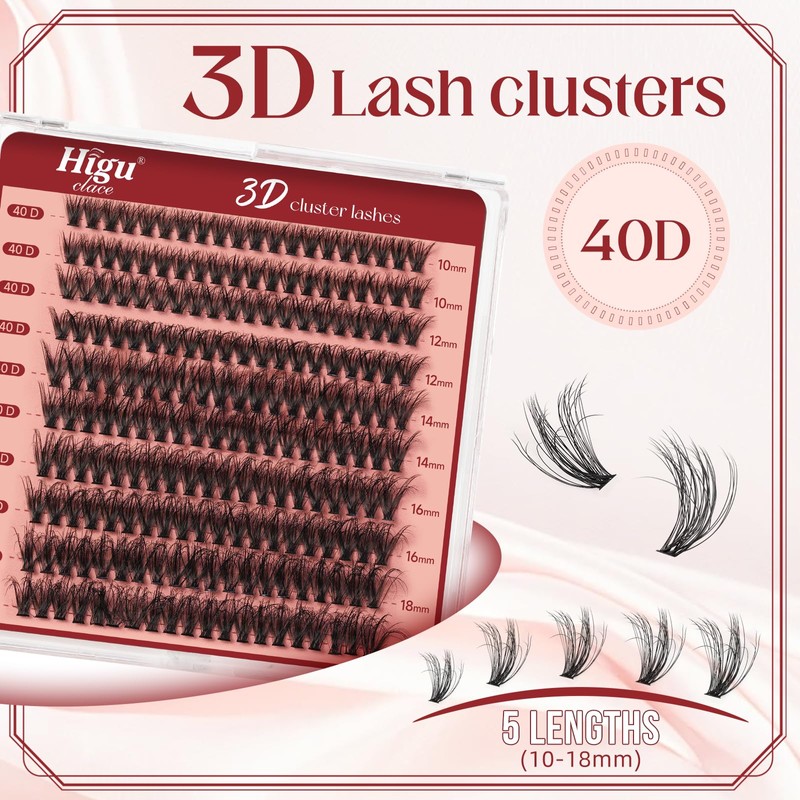 Higu clace Cluster Lashes Kit D Cul, 3D Individual Eyelashes