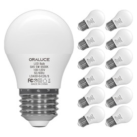 ORALUCE A15 Light Bulbs 40 Watt Cool White 6500K, Small LED Light Bulb 5 Watt, G45 E26 Medium Base Lightbulb 450 Lumen for Appliance,Non-Dimmable,12 Pack