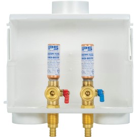 Water-Tite 85714 DU-ALL Dual-Drain Washing Machine Outlet Box - Quarter-Turn Brass Hammer Arrester Valves, 1/2" ASTM F1807 PEX Connection, White Plastic