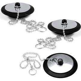 Pack of 3 Drain Plugs, Sink Plug with Plug Chain, Drain Plug, Kitchen Sink, Bath Plug Rubber, Drain Plug for Sink, Sink Plug for Bathtub, Kitchen, Bathroom