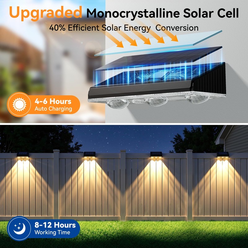 Solar Fence Lights Outdoor 10 Pack, Upgraded Brightness 3X LED