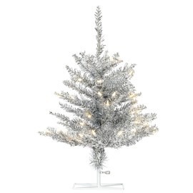 Vickerman 2' x 20" Silver Tinsel Christmas Tree with 50 Warm White LED Lights.