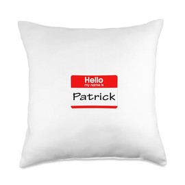 Patrick, Hello My Name is Name Tag, Badge Throw Pillow