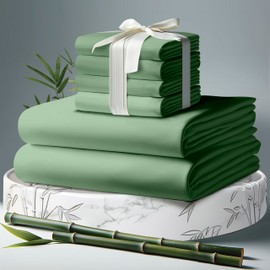 DECOLURE 100% Organic Viscose Derived from Bamboo Sheets Full Size 6pcs - Ultra Soft & Luxuriously Cooling, 17" Deep Pocket, Double Stitching, Perfect for Hot Sleepers - Full Bed Sheets (Sage Green)