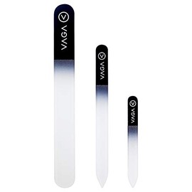 VAGA Genuine Crystal Glass Nail File Set of 3PC Premium Nail Care Crystals Glass Nail Files in Black Colors, Used for Manicure, Pedicure, Nail Strengthener, Nail Buffer for Natural and Acrylic Nails