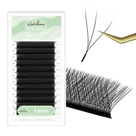 Natuhana Eyelash Extensions, 0.07 C Curl, 13 mm Volume, W-Shaped, Natural Eyelash Extension, Self-Fanning Eyelashes, Easy Fan Lashes, Professional Accessory for Lash Techs (3D, 0.07C, 13 mm)
