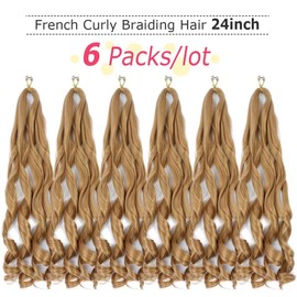 6packs French Curl Braiding Hair 24 Inch Loose Wave Bouncy Braiding Hair Pre Stretched 100g/pack Yaki Curly Braiding Hair for Black Women Hair Extensions (#27)