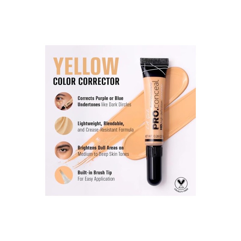 L.A. Girl Corrector Pro Conceal HD, corrector amarillo, 0.25 onzas