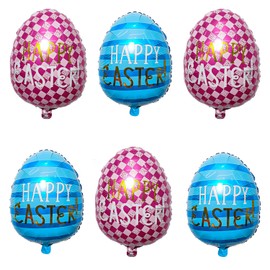 DVOFU 6Pieces Easter Egg Balloons Pink and Blue Cute Easter Party Foil Balloons Photo Props Themed Party Decorations for Kids Baby Shower Accessories