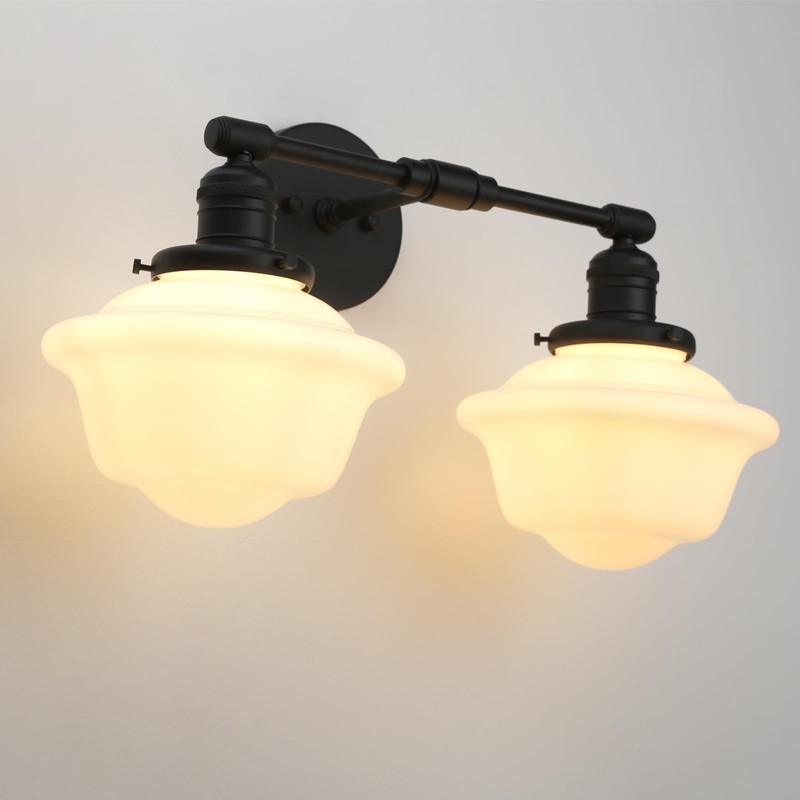 Pathson 2-Lights Milk White Glass Wall Sconce Lights, Modern Classic