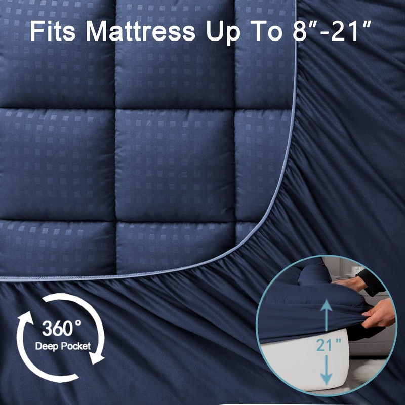 HYLEORY King Mattress Pad Quilted Fitted Mattress Protector Cooling Pillow