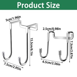 4 PCS Shower Hooks, Stainless Steel Bathroom Door Hook Double Hook Towel Hooks for Bathrooms Portable Over Door Hanger for Bathrooms Kitchen Cabinet Wardrobe (2 Sizes)