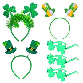 ORNACELE St Patricks Day Accessories, 3 Shamrock Glasses 3 Novelty Headbands, Irish Party Favors, Saint Patty Day Supplies