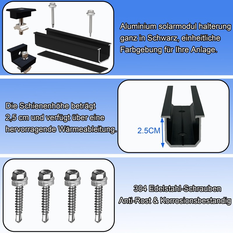 Warmfay Solar Panel Mount Mounting Set, Black 12 cm Aluminium