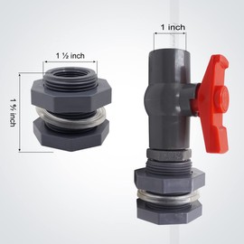 Horiznext rain Barrel Spigot 1 inch PVC Bulkhead Adapter 1" I.D. Female Thread Red Switch Valve Garden kit, for 5/2.5/50/55/100 Gallon Water Tank rainwater Stock