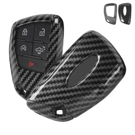CheroCar for Silverado Key Fob Cover, Key Fob Case Shell Protector Fit for Silverado/ Suburban/ Tahoe 2020-2024 (Carbon Fiber)
