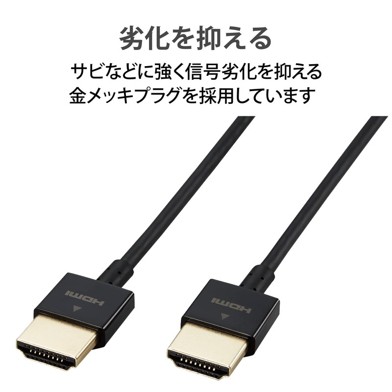 Elecom ECDH-HD14SS03BK HDMI Cable, 11.8 inches (30 cm), Supports 4K