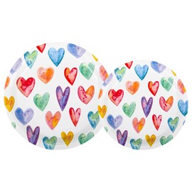 AimFun 48Pcs Valentine's Day Party Plates Colorful Paper Plates 9 Inch 7 Inch Watercolor Rainbow Love Hearts Round Disposable Dinner Dessert Plate for Galentine's Wedding Birthday Party Supplies
