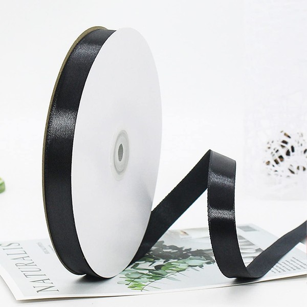CC wonderland zone 3/8 Inch Black Satin Ribbon Rolls(10mm Wide