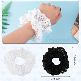 Framendino, 2 Pack White Lace Fabric Ponytail Holder Hair Ties Oversized Mesh Hair Scrunchies for Women (Black, White)