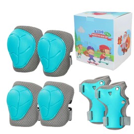 LANOVAGEAR Kids Knee Pads Set Elbow Pads Wrist Guards Protective Gear Set for Roller Skates,Scooter,Inline Skating,Cycling,Bike,Skateboard,Riding (iceblue-xk, M)