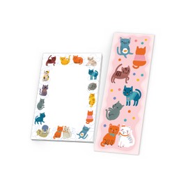 6 Bookmarks + 6 Mini Notepads + 6 Gift Bags (Pink) + 6 Stickers Cat Cats Party Bags Guest Gift for Children's Birthday Girls Boys