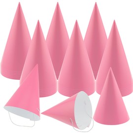 zsccxq 24 PCS Pink Party Cone Hats DIY Birthday Paper Cone Hats with Elastic Rope for Kids and Adults Birthday, Baby Shower, Bridal Shower