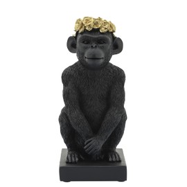 Sagebrook Home Novelty Polyresin Figurines Monkey Flower Crown Accent Piece Sculpture Home Decor Collectible, Craft Ornament Art Statue Decoration for Interior Design, 8" H, Black Gold