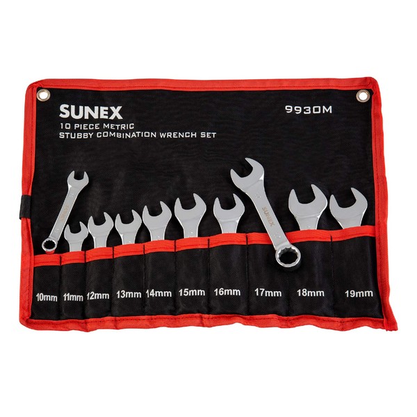 Sunex 9930M Metric Stubby Combination Wrench Set, 10-Piece
