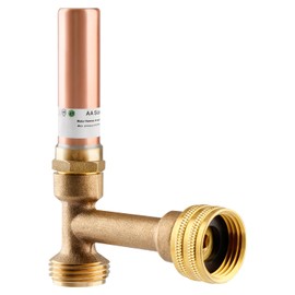 AquaNeurk Copper Water Hammer Arrestor, 3/4 Inch MHT x 3/4 Inch Swivel FHT Angle Tee Hammer Arrestor, Thread Connection Applicable For Garden Hose, Sprinkler, Washing Machine