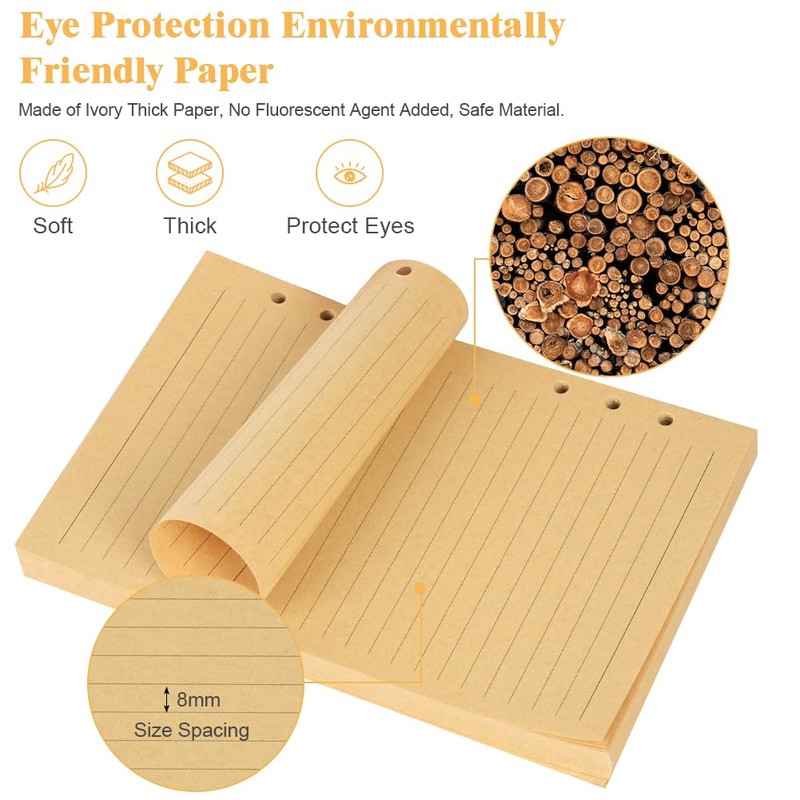 Vicloon A5 Loose Leaf Punched Paper, 140 Pages Horizontal Line