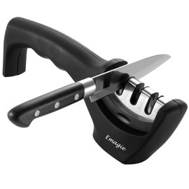Afilador de Cuchillos Cocina 3 Etapa Manual Profesional Afiladores Manuales con Varilla de Cerámica/Diamante/Hoja de Acero de Tungsteno - Acero Inoxidable Cuchillas de Restauración y Polaco con Base Antideslizante/Mango Ergonómico para Cualquier Tipo de 