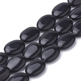 Fashewelry 20pcs Natural Black Stone Beads Flat Oval Healing Crystal Loose Gemstone Beads 18~18.5x13mm for Jewelry Necklace Bracelet Earring Craft, 15.7 Inch