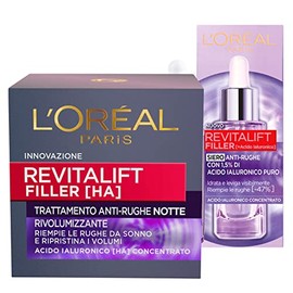 L'Oréal Paris Revitalift Filler Facial Serum with Plumping Effect + Revitalift Filler Revolumising Anti-Wrinkle Night Facial Cream - 2 Treatments with Hyaluronic Acid