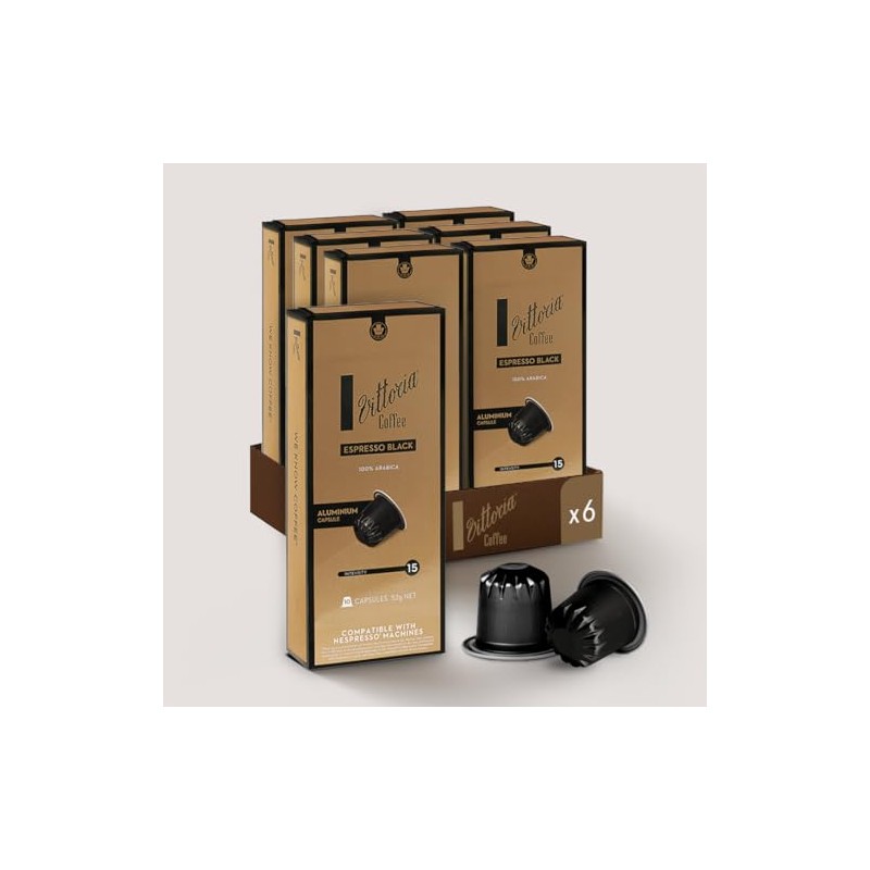 Vittoria Coffee Espresso Black 100% Arabica, 60 Nespresso Compatible Capsules