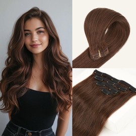 Originea Clip-In Real Hair Extensions, Remy Real Hair Extensions, 35 cm, 95 g, 8 Pieces, Dark Brown #2