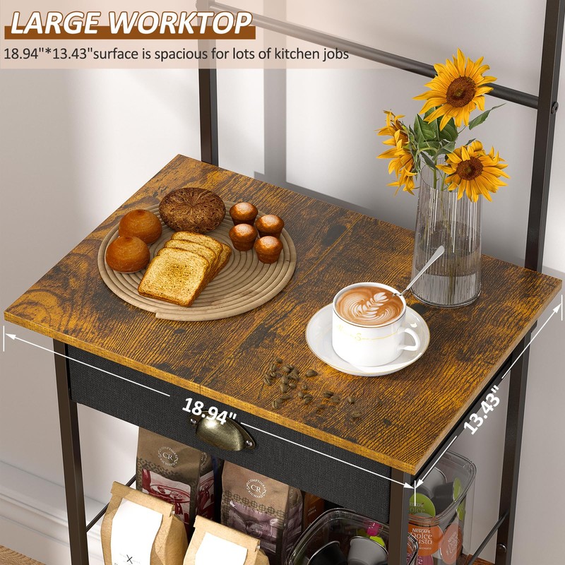 5 Tier Coffee Bar Station with Drawer, Kitchen Stand with