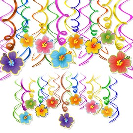 HOWAF Hawaii Hanging Decoration, Pack of 30 Hawaii Decoration, Hibiscus Hanging Decoration, Ceiling Hanger, Spiral Garland for Hawaii, Tropical Summer, Birthday Decoration, Luau Tiki Beach Party