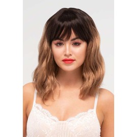 Long wavy bob wig, dark brown blending to light brown: Elodie dark brown to blonde #4TN27
