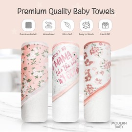 MODERN BABY 3 Pack Hooded Baby Bath Towel Set for Newborns Infants & Toddlers, Boys & Girls Baby Hooded Towels