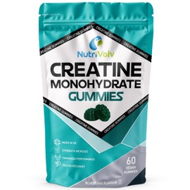 Creatine Monohydrate Gummies | 60 Count | Blueberry Flavour | Muscle Growth & Recovery | Supplements for Men & Women | Vegan Friendly | Gym Pre Workout Chewable Gummies | 1 Month Supply | by NutriVolv