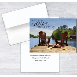 25 Father's Day Greeting Cards - Relaxing Lake Design - 26 White Envelopes - FSC Mix