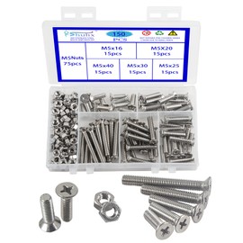Rshuhx 150pcs M5 Countersunk Screws Flat Button Screw and Nut Set 304 Stainless Steel Cross Machine Screws Attachment Tool for Baby Bed Headboards Chairs Furniture Fastener Repai