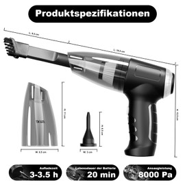 Jingyunali Kabelloser Handstaubsauger - handstaubsauger akku 8000PA, Tragbarer kabelloser Staubsauger für Autos, Geeignet für die Reinigung von Autos, Haus, Haustieren und Engen Räumen