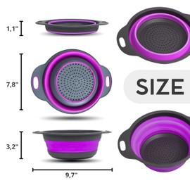 Black and Purple Food Strainer for Kitchen - Small Silicone Colander with Handle for Camping Multifunctional Strainer for Spaghetti and Pasta