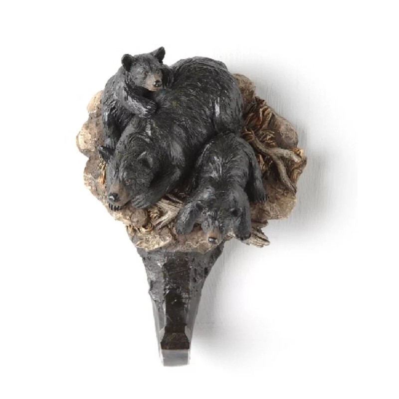 The Prairie Schooner COAT HOOK--Black Bear with Cubs Resin Coat