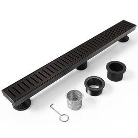 WEBANG 24 Inch Linear Shower Drain Rectangular Floor Drain with Accessories Capsule Pattern Cover Grate Removable SUS304 Stainless Steel CUPC Certified Oil Rubbed Bronze