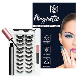 10 Reusable Magnetic Eyelashes with Applicator & 2 Magnetic Eyeliners | No Glue Needed | Lightweight, Waterproof & Easy to Apply for All Eye Shapes Grey