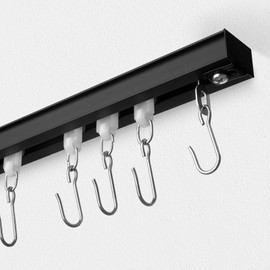Curtain Track, Ceiling Curtain Track with Roller Hooks, Ceiling Mount Rail Set for Room Divider, 12ft - 18ft (Black)