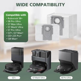 8 Pack Dust Bags Compatible with Roborock S8+, S8 Pro Ultra, S7 MaxV Ultra, S7 Max Ultra, S7 Pro Ultra, Q7, Q7+, Q7 Max, Q7 Max+, Q8 Max+, Q5, Q5+, Q5 Pro+ Robot Vacuum, 3.6 L Large Capacity